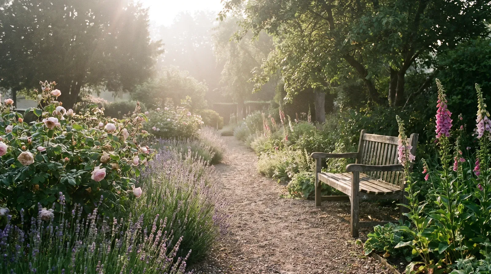 A quiet garden path in soft morning light